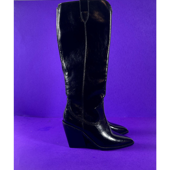 Steven‎ By Steve Madden Black Ninette Leather Knee-High Boot Women's Size 6-NEW - Picture 1 of 10